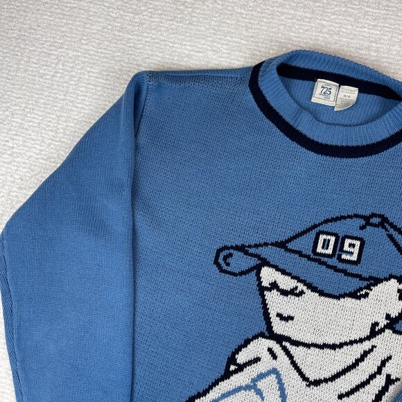 VINTAGE 725 Originals Sweater Blue AOP Y2K Hip Hop Baggy Knit Graphic Size M - Picture 3 of 16